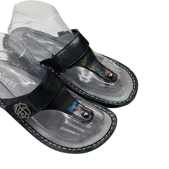 Alegria Carina Blue Rainbow Leather Thong Platform Sandal - Picture 9 of 11